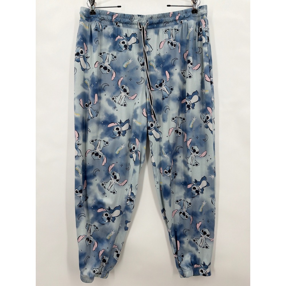 Disney Stitch Galaxy Blue Tie Dye Pajama Jogger Pants Womens 2X Plus Size Lounge
